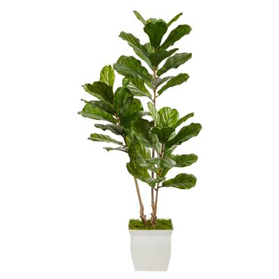 5.5' Fiddle Leaf Artificial Tree in White Metal Planter UV Resistant - 11.5