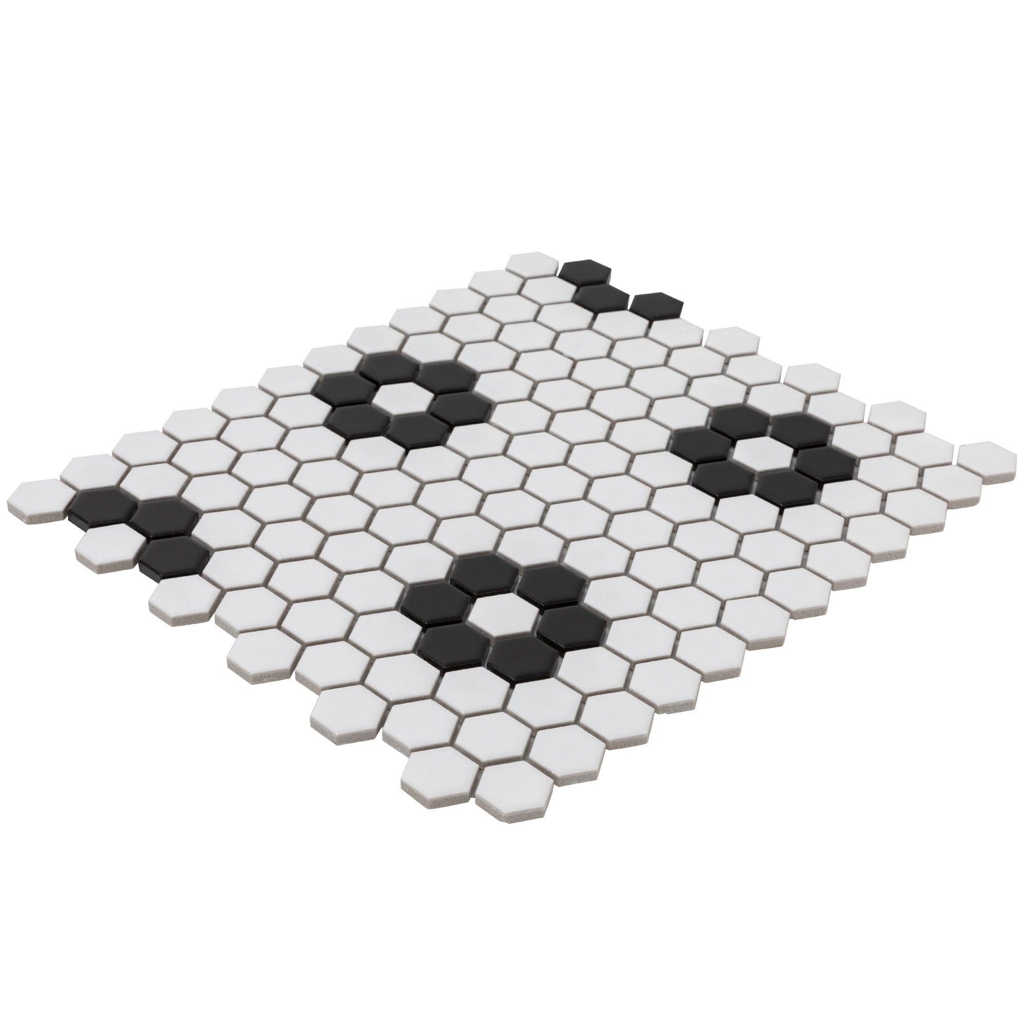 Industry Tile 10.23x11.81 Hex Flower White with Black Porcelain Mosaic (20 pc/ box)