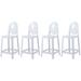 Set of 4 25" Seat Bar Stool Counter Height With Backs Plastic High Chairs Dining Molded Kitchen Transparent