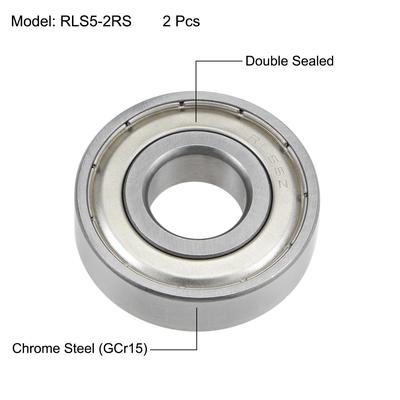 RLS5ZZ Ball Bearings Z2 5/8"x1-9/16"x7/16"Double Shielded Chrome Steel 2pcs - 5/8"x1-9/16"x7/16"