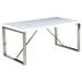 White Modern Mid Century Glossy Paint Wood top Silver Chrome Steel Leg Base Rectangle Home Restaurant Dining Table