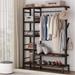 Free-Standing Closet Organizer with Hooks Garment Rack with Shelves and Hanging Rod