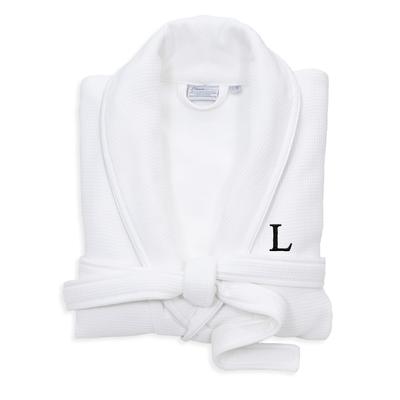 Authentic Hotel and Spa White Unisex Turkish Cotton Waffle Weave Terry Bath Robe with Black Block Monogram