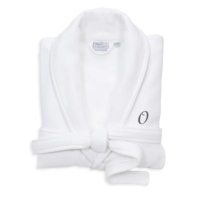 Authentic Hotel and Spa White Unisex Turkish Cotton Waffle Weave Terry Bath Robe with Grey Script Monogram