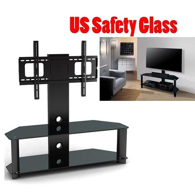 NEW - Modern Universal Integrated Heavy Duty TV Monitor Stand Mount Featuring Tempered Glass Shelves - TV Monitor Stand