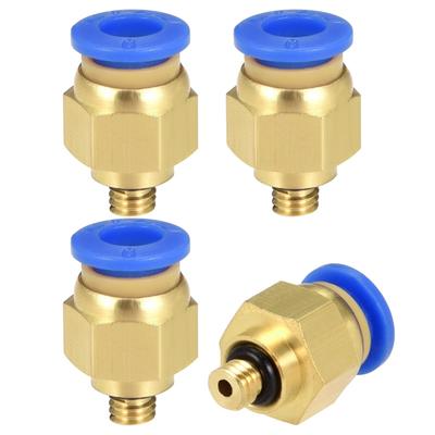 4Pcs Pneumatic Straight Quick Fitting 6mm Thread M5 One Touch Hose Connector - Gold Tone,Blue - 6mm OD x M5