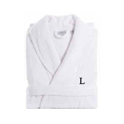 Authentic Hotel and Spa White With Black Monogram Turkish Cotton Unisex Terry Bath Robe