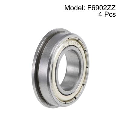 F6902ZZ Flange Ball Bearings 15mm x 28mm x 7mm Shielded Chrome Steel Z2 4pcs