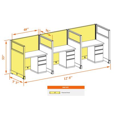 Cubicle Workstations 53H 3pack Inline Powered