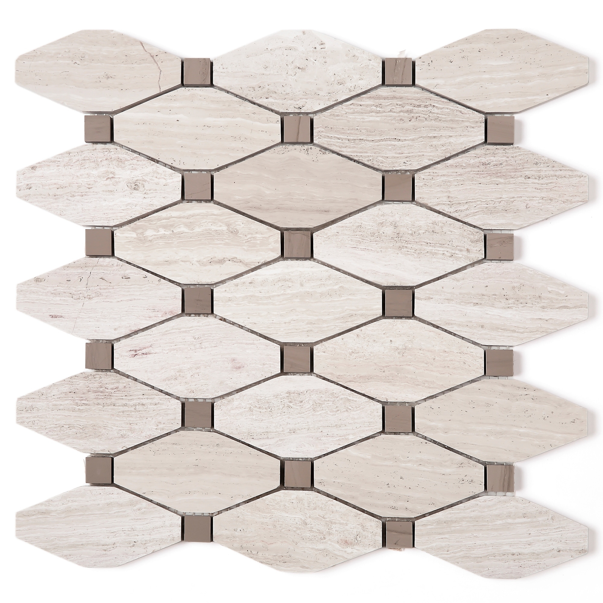 TileGen. Long Diamond Shape Cyrstal Random Sized Marble Mosaic Tile in Wooden Beige Floor and Wall Tile (10 sheets/10.8sqft.)
