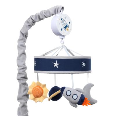 Lambs & Ivy Milky Way Blue/Gray Celestial Space with Rocket and Planets Musical Baby Crib Mobile