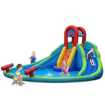 Costway Inflatable Bounce House Kids Water Splash Pool Dual Slides
