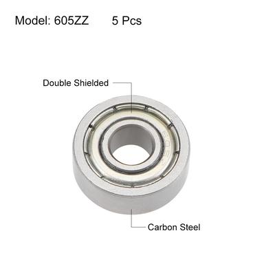 605ZZ Deep Groove Ball Bearings Z2 5x14x5mm Double Shielded Carbon Steel 5pcs - Silver Tone