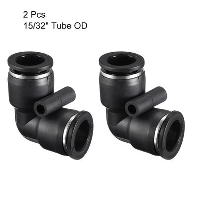 2Pcs Push to Connect Fittings Tube Elbow Connect 12mm or 15/32" od Black - 2pcs 15/32"