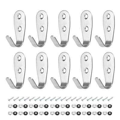 10Pcs Wall Mounted Hook Towel Hanger With Screws, Stainless Steel - Silver Tone - 53x21x28mm-10pcs