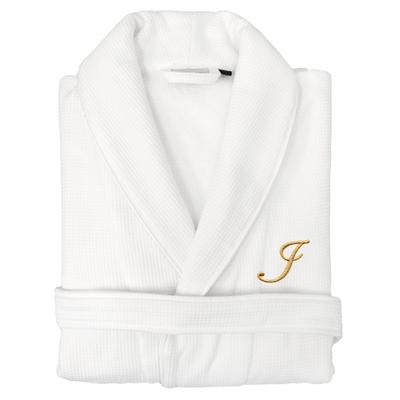 Authentic Hotel and Spa Unisex Gold Monogrammed Turkish Cotton Waffle Weave Terry Bath Robe