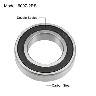 6007-2RS Deep Groove Ball Bearings Z2 35x62x14mm Double Sealed Carbon Steel - 35mmx62mmx14mm