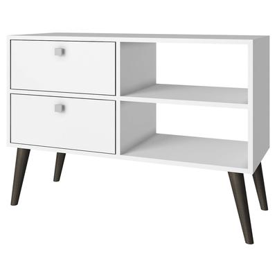 White Grey Wood Modern Classic Mid-Century Style TV Stand Entertainment Center - 35.43"W x 13.78"D x 24.8"H