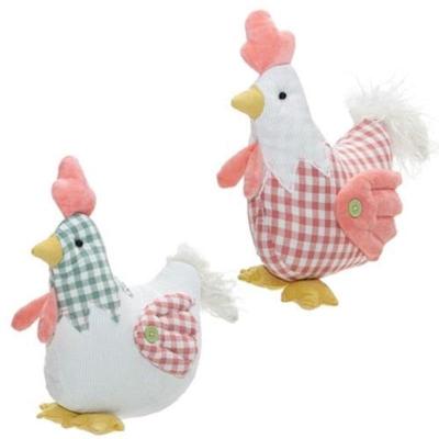 Stuffed Patchwork Spring Sitting Chicken 2 Asstd. - 12" high by 5" wide by 10" deep.