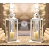 Set of 2 White Colonial Rectangle Lanterns