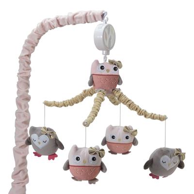 Lambs & Ivy Family Tree Pink/Gray/Tan Owl Musical Baby Crib Mobile