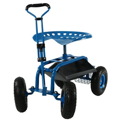 Rolling Garden Cart w/ Extendable Steering Handle Swivel Seat & Basket