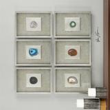 6 Colorful Agate Stones in Silver leaf Shadow Box Frames Wall Art