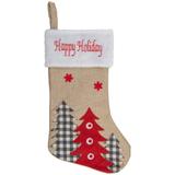 19" Beige Red Burlap "Happy Holidays" Forest Trees Christmas Stocking