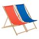 Harbour Housewares 2 Piece Red & Royal Blue Wooden Deck Chair Traditional FSC Wood Folding Adjustable Garden/Beach Sun Lounger Recliner