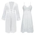 Gaga city Ladies White Nightdresses Lace Dressing Gowns Set, Lace Nightgowns White Sexy Robe Elegant Spaghetti Strap Nightdress Lace Nighties White Bridal Nightwear Set for Women, Size M