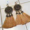 Anthropologie Jewelry | Anthropologie Gem And Tassel Earrings | Color: Gray/Tan | Size: Os