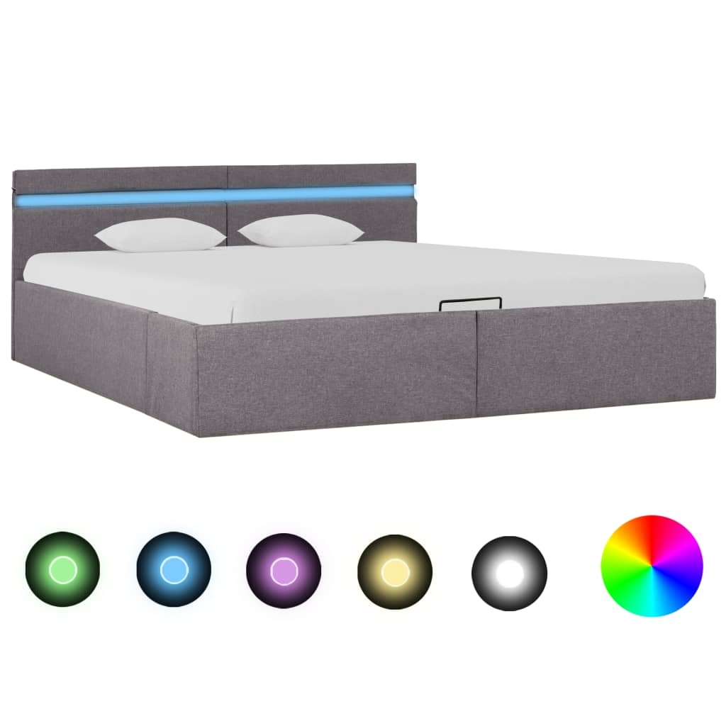 vidaXL Bett mit Bettkasten Hydraulisch mit LED Taupe Stoff 160x200 cm Image