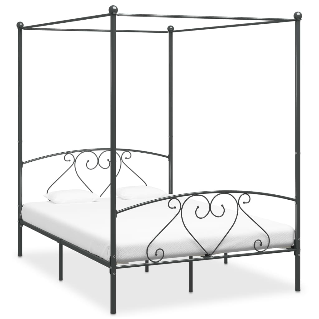vidaXL Himmelbett-Gestell Grau Metall 160 x 200 cm Image