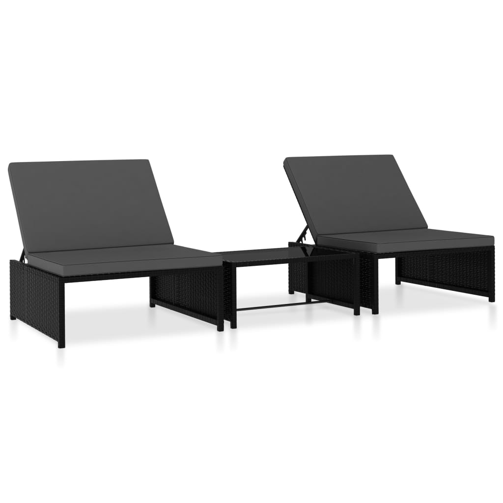 vidaXL Sonnenliegen 2 Stk. mit Tisch Poly Rattan Schwarz Image