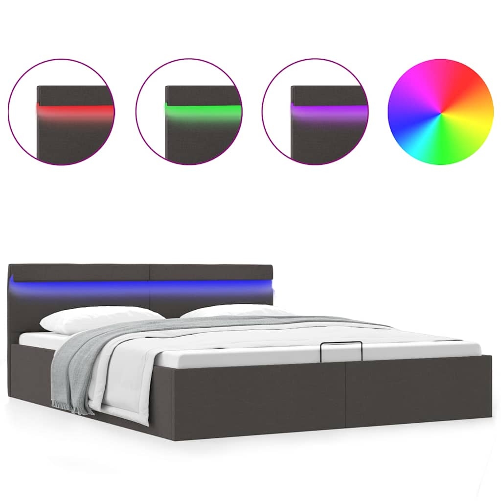 vidaXL Stauraumbett Hydraulisch mit LED Dunkelgrau Stoff 160×200 cm Image