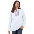 Plus Size Women's Embroidered Thermal Henley Tee by Woman Within in White Vine Embroidery (Size 5X) Long Underwear Top