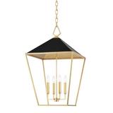 Hudson Valley Lighting Paxton - 4 Light Medium Pendant - Gold Leaf/Black Finish Fabric in Black/White/Yellow | 29 H x 18 W x 18 D in | Wayfair