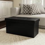 Large Foldable Storage Bench Ottoman- Tufted Faux Leather Cube Organizer Furniture by Lavish Home - 30 x 15 x 15