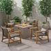 Augusta Outdoor 5 Piece Wood and Wicker Club Chairs and Fire Pit Set by Christopher Knight Home