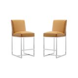 Element 37.2 in. Camel and Polished Chrome Stainless Steel Counter Height Bar Stool (Set of 2) - Manhattan Comfort 2-CS003-CL