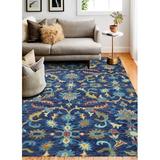 Blue/Navy 90 x 0.75 in Area Rug - Kelly Clarkson Home Eris Floral Handmade Tufted Wool Navy Area Rug Wool | 90 W x 0.75 D in | Wayfair