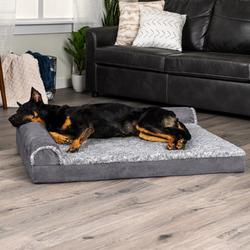 FurHaven Two-Tone Faux Fur & Suede Deluxe L-Chaise Bolster Pet Bed Metal in Gray | 8 H x 40 W x 32 D in | Wayfair 44541087