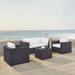 Crosley Biscayne 5-piece White Wicker Outdoor Seating Set of Two Armchairs, Two Corner Chairs, and Coffee Table