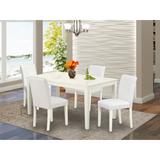 East West Furniture Dining Room Furniture Set- a Dining Table and White Faux Leather Chairs, Linen White(Pieces Options)