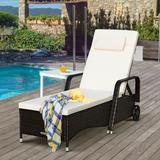 Outdoor Cushioned Wicker Chaise Lounger with Adjustable Backrest - 79.0" x27.5" x 21"(L x W x H)
