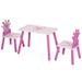 Qaba 3-Piece Set Kids Wooden Table Chair with Crown Pattern Easy to Clean Gift for Girls Toddlers Age 3 to 8 Years Old Pink