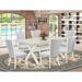 East West Furniture 7 Piece Table Set- a Dining Table with X-Legs and Linen Fabric Parsons Chairs(Finish Options)