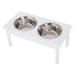 PawHut 23" Elevated Durable Wooden Heavy Duty Dog Pet Bowl Feeding Station - White