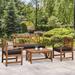 Outsunny 4 Piece Acacia Wood Outdoor Patio Furniture Set with 2 Armchairs, 1 Sofa, & 1 Coffee Table, Cushions Included