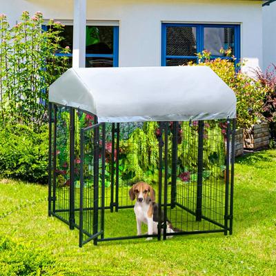 Pawhut Large Outdoor Dog Kennel Galvanized Steel Fence with UV-Resistant Oxford Cloth Roof & Secure Lock